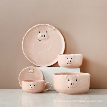 Factory price Children Kitchen Set Porcelain pink piggy bowl  Tableware Dinnerware Set Ceramic dinner set 5 shapes from chaozhou